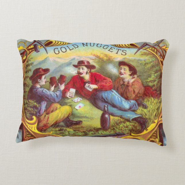 Gold Nuggets: Antique Cigar Label Wild West Art Decorative Cushion (Back)