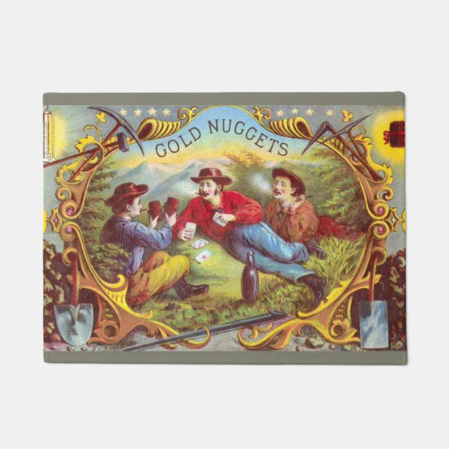 Gold Nuggets: Antique Cigar Label Wild West Art Doormat (Front)