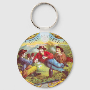 Gold Nuggets: Antique Cigar Label Wild West Art Key Ring