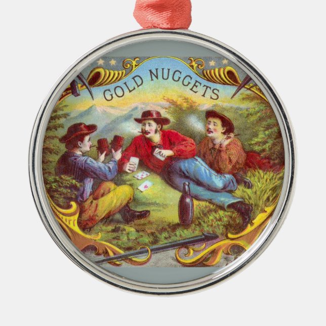 Gold Nuggets: Antique Cigar Label Wild West Art Metal Tree Decoration (Front)
