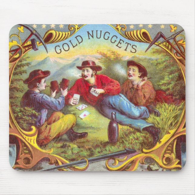 Gold Nuggets: Antique Cigar Label Wild West Art Mouse Mat (Front)