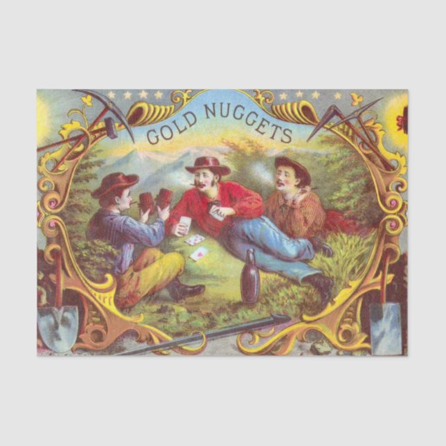 Gold Nuggets: Antique Cigar Label Wild West Art Tissue Paper (Front)