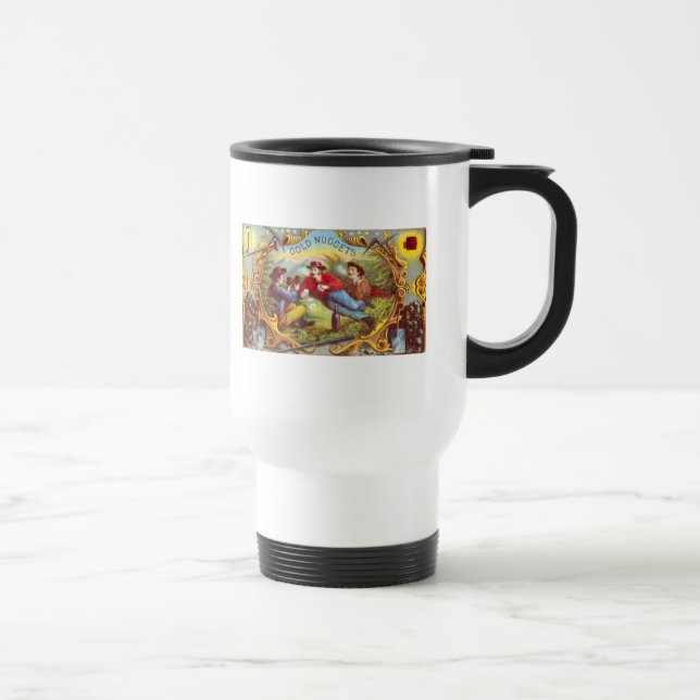 Gold Nuggets: Antique Cigar Label Wild West Art Travel Mug (Right)