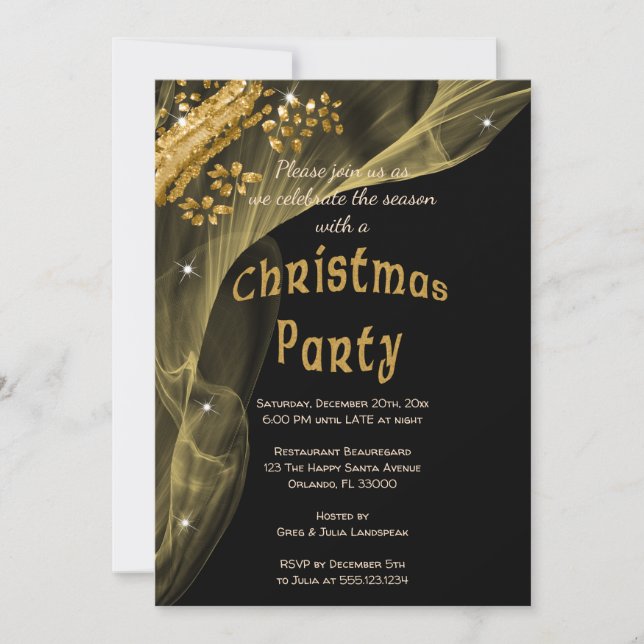 Gold Nuggets & Gold Smoke Veil Christmas Invitation (Front)