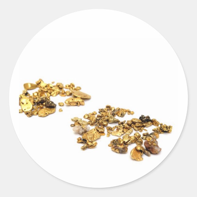 Gold Nuggets On White Classic Round Sticker (Front)