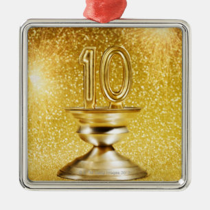 Gold Number 10 Trophy Metal Tree Decoration