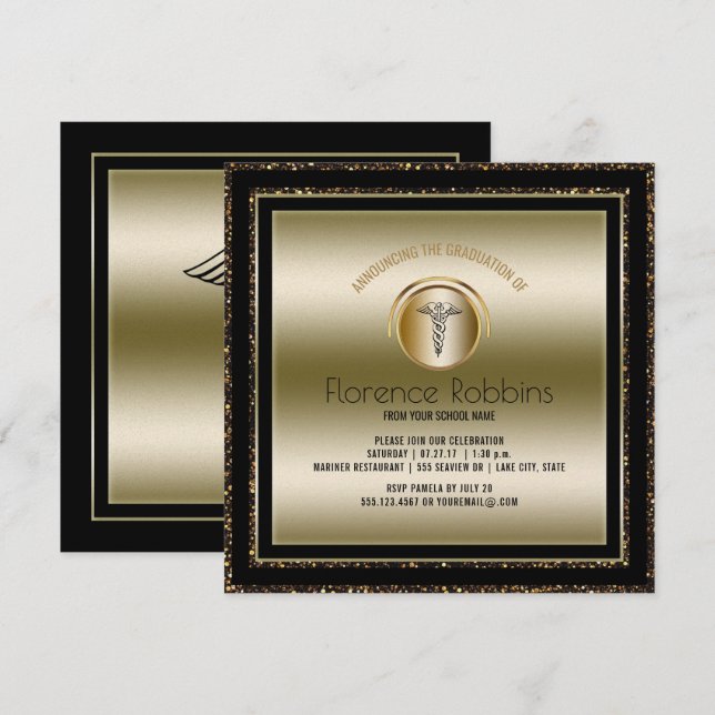 Gold Nurse Graduation Party | RN Pinning Ceremony Invitation (Front/Back)