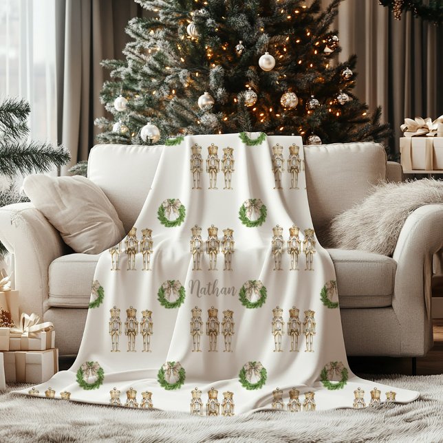Gold Nutcracker Christmas  Fleece Blanket (Gold Nutcracker Christmas Blanket)