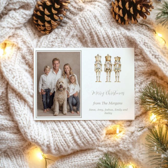 Gold Nutcracker Christmas Photo  Holiday Card (Gold Nutcracker Photo Christmas Card)