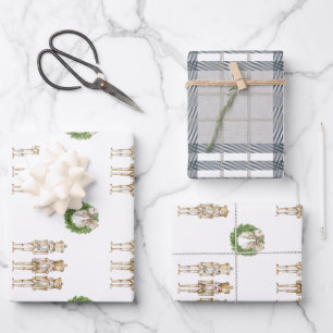 Gold Nutcracker Christmas Wrapping Paper Sheet