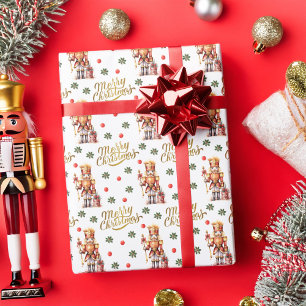 Gold Nutcracker Festive Merry Christmas Wrapping Paper
