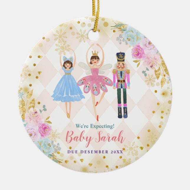 Gold Nutcracker We're Expecting Parents  Ceramic Tree Decoration (Front)