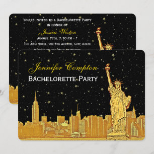 Gold NYC Skyline #2 Black Starry BGH Bridal Shower Invitation