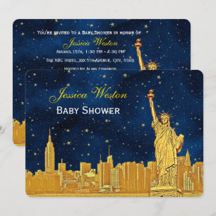Gold NYC Skyline #2 Blue Starry H Baby Shower Invitation