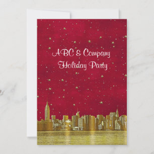 Gold NYC Skyline Christmas Red Starry Invitation