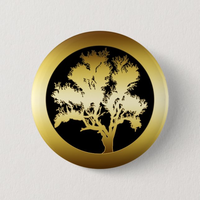 GOLD OAK TREE 6 CM ROUND BADGE (Front)