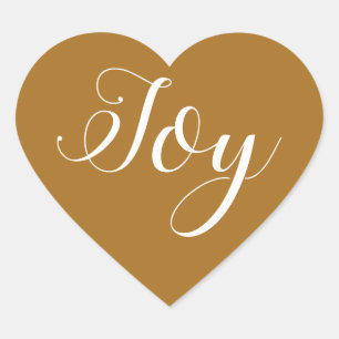 Gold Ochre Elegant Calligraphy Christmas Joy Heart Sticker