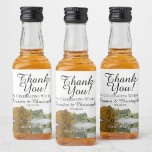 Gold Ochre Reflecting Rose Wedding Thank You Mini Liquor Bottle Label