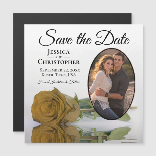 Gold Ochre Rose Wedding Save The Date Photo Magnet (Front/Back)