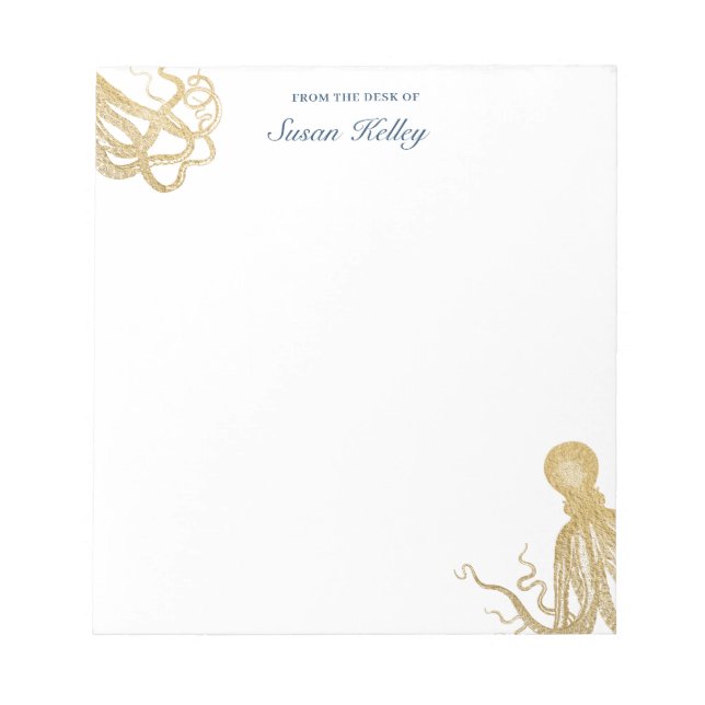 Gold Octopus Personalised Notepad (Front)