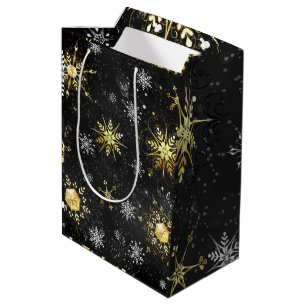 Gold of Black Snowflakes Xmas Christmas Medium Gift Bag