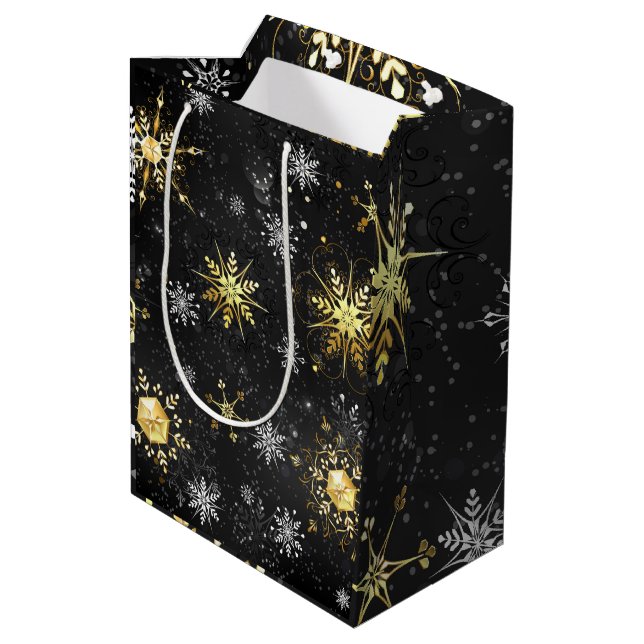 Gold of Black Snowflakes Xmas Christmas  Medium Gift Bag (Back Angled)