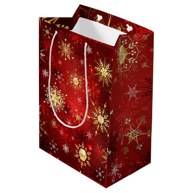 Gold of Red Snowflakes Xmas Christmas Medium Gift Bag (Back Angled)