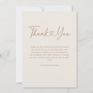 Gold Oh Baby Heart Calligraphy Simple Baby Shower Thank You Card