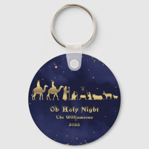 Gold Oh Holy Starry Night Christmas Ceramic  Key Ring