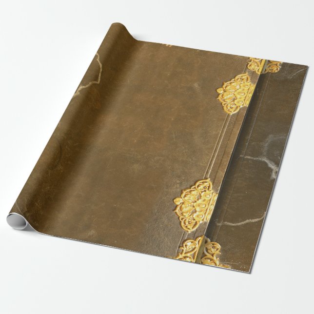 Gold & Old Book Cover Wrapping Paper (Unrolled)