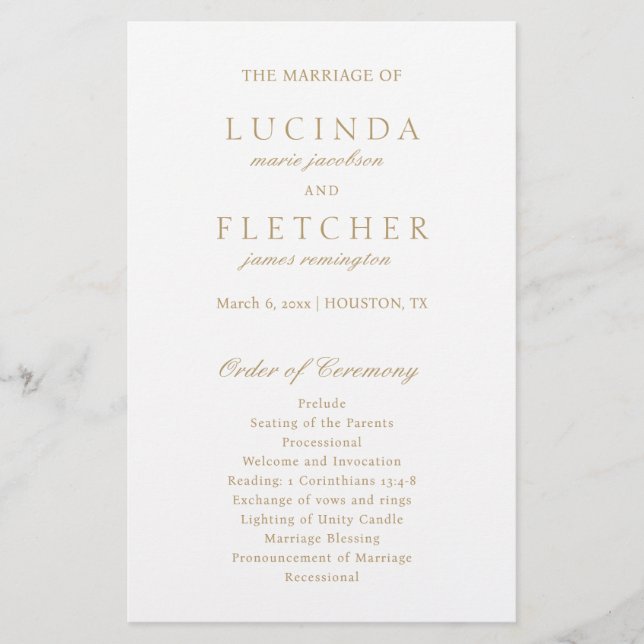Gold Old Money Elegant Wedding Program Flyer (Front)