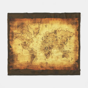 Gold Old World Map Fleece Blanket