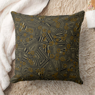 Gold olive and black geometric abstract cushion