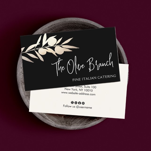 Gold Olive Branch Italian or Greek Catering Chef   Business Card (Creator Uploaded)
