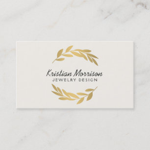 Gold Olive Branch Wreath on Ivory Business Card