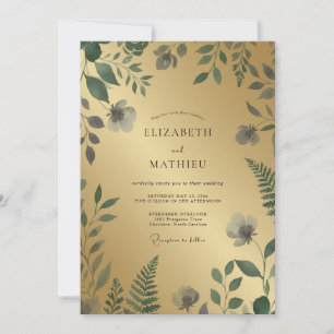 Gold Olive Foliage Eucalyptus Wedding Invitation