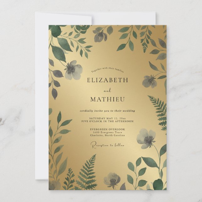 Gold Olive Foliage Eucalyptus Wedding Invitation (Front)
