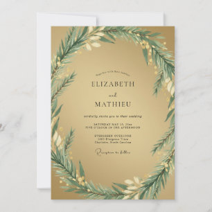 Gold Olive Foliage Grey Eucalyptus Wedding Invitation