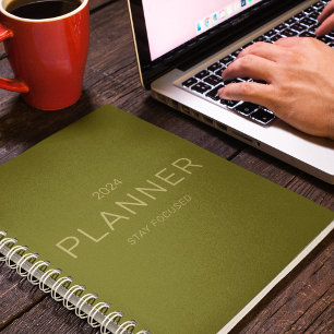 Gold Olive Green Stay Focused 2024 Personal Weekly Planner