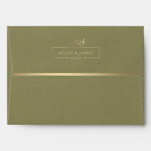 Gold & Olive Green Texture Wedding Envelope