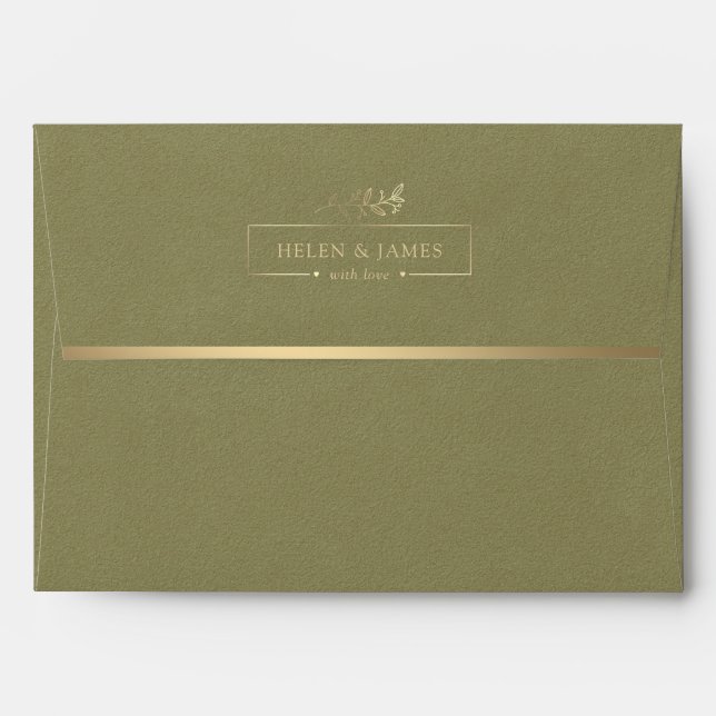 Gold & Olive Green Texture Wedding Envelope (Back (Top Flap))