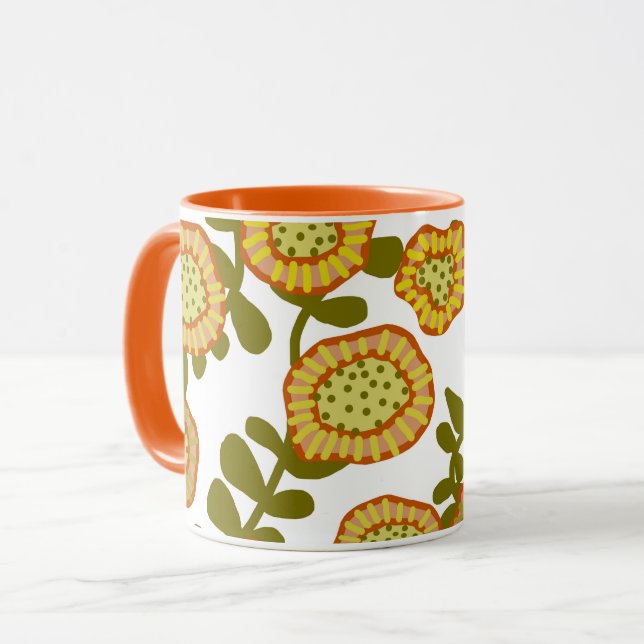 Gold Olive Orange Floral Design © Cathy Thompson Mug (Front Left)
