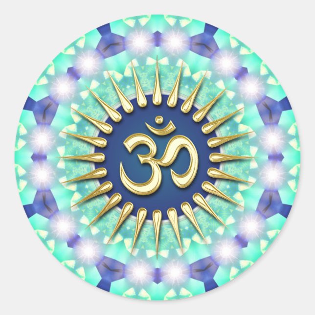 Gold Om Green Blue Mandala Meditation Yoga Sticker (Front)