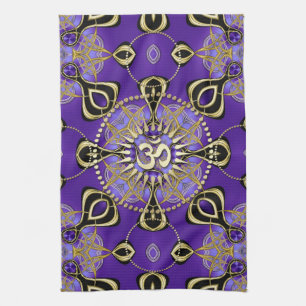 Gold OM Purple Goa Skies New Age Home Decor Tea Towel