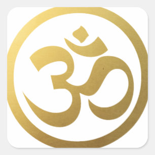gold om square sticker