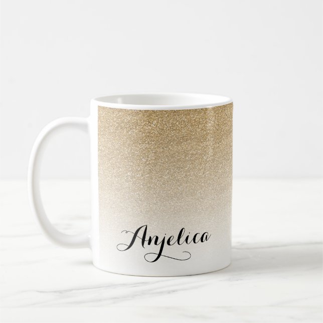 Gold Ombre Faux Glitter Name Coffee Mug (Left)