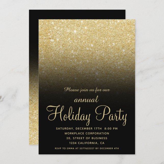 Gold ombre glitter Christmas business corporate Invitation (Front/Back)