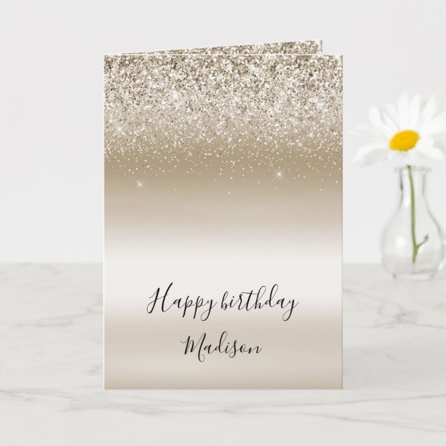 Gold Ombre Glitter Sparkle Birthday Card (Small Plant)