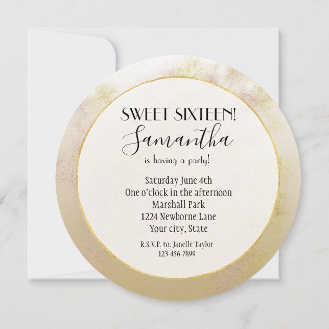 Gold Ombre Glitzy Sweet Sixteen Invitation (Back)