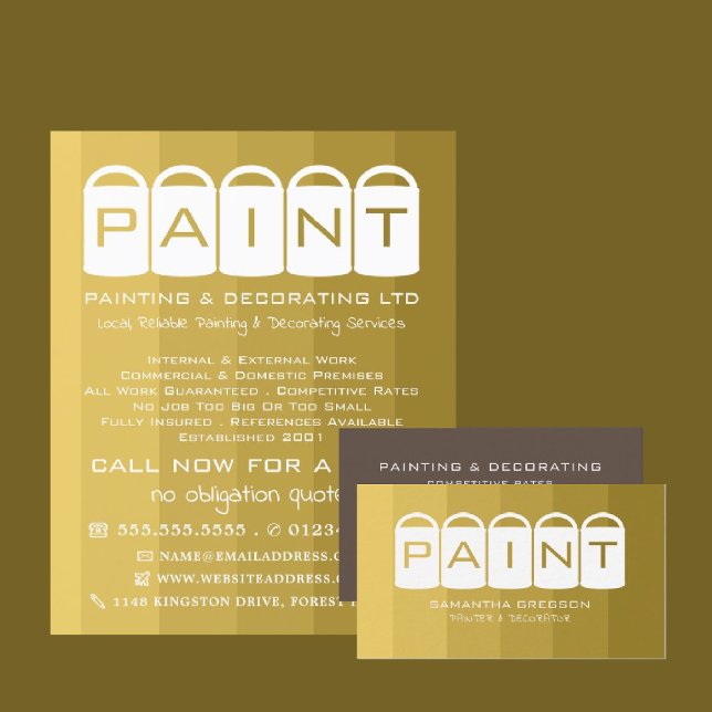 Gold Ombre, Paint Buckets, Painter & Decorator Business Card (Creator Uploaded)
